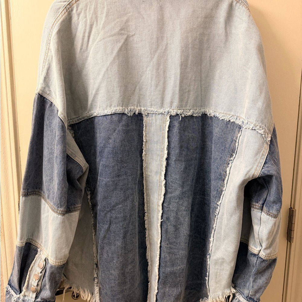 Pol Patchwork Denim Oversized Shacket Size L - image 8